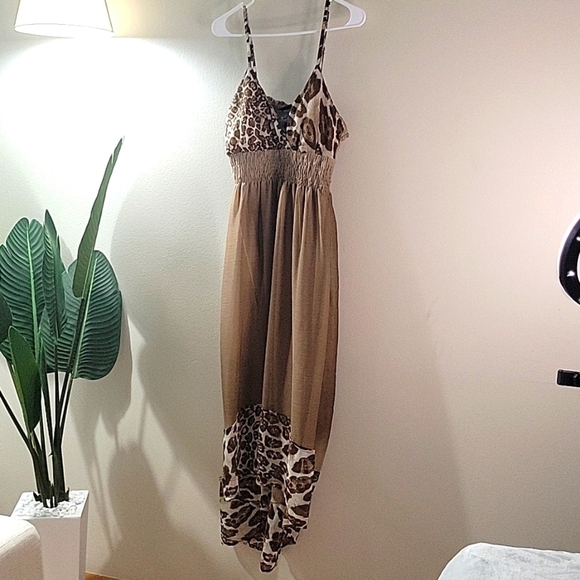 DOTS Maxi Long Summer Date Dress Leopard Animal Print Sz 1X Sheer Chiffon Beach - Picture 4 of 10